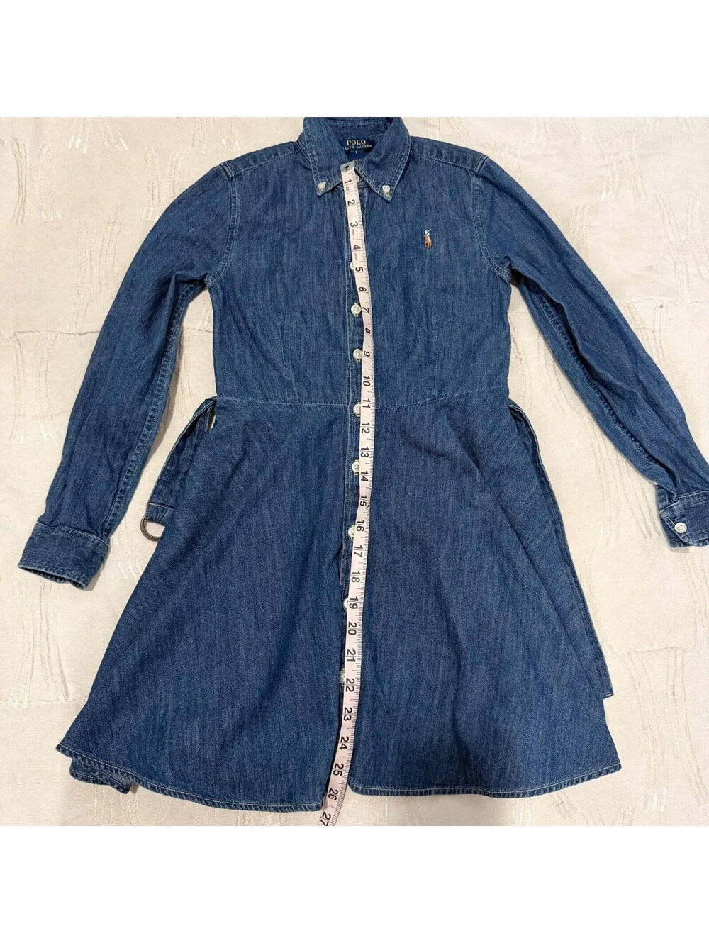 Polo Ralph Lauren Girls Size 8 Denim Shirt Dress Belted Fit & Flare Pony